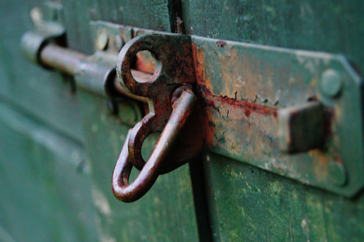 Rusty sliding shed lock - taken out the back of my house. One of my first test shots with my new Sony Alpha 35.