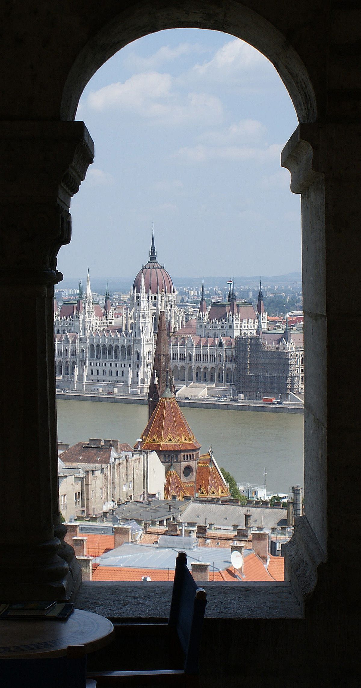 View from restaurant window overlooking Budapest